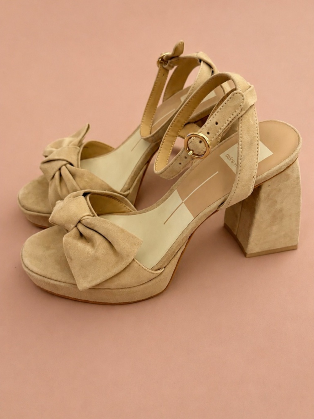 Dolce Vita Pacie Heels Camel Suede Bow Platform Sandals Size 7.5 $150 Retail